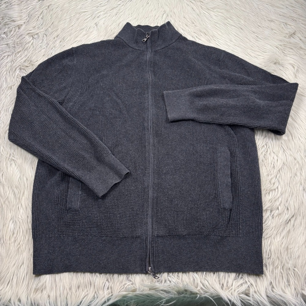 Banana Republic Men's L Gray Waffle Knit Zip Front Cardigan Preppy Heritage Prep